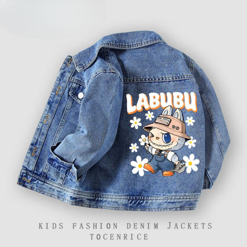 

Модная джинсовая куртка для девочек Labubu, детская повседневная куртка на весну и осень 130