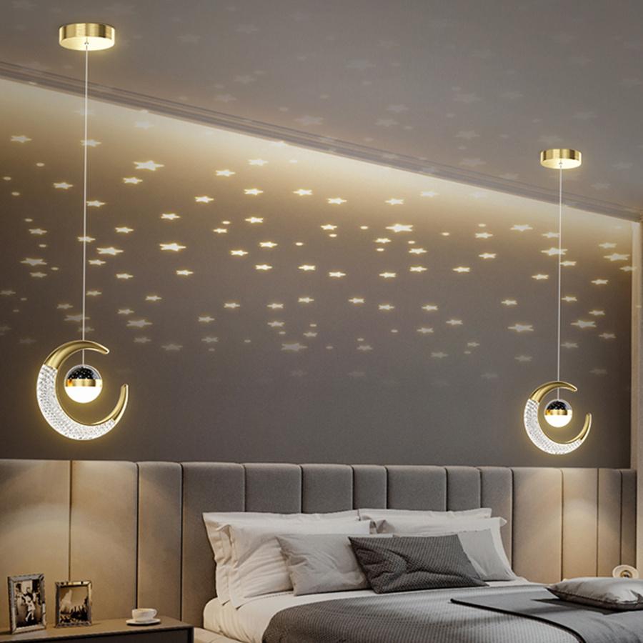 Kreskówkowy Dziecięcy Żyrandol Gwiazda Księżyc LED Lampy Wiszące Sypialnia Przyłóżkowa Wisząca Lampa