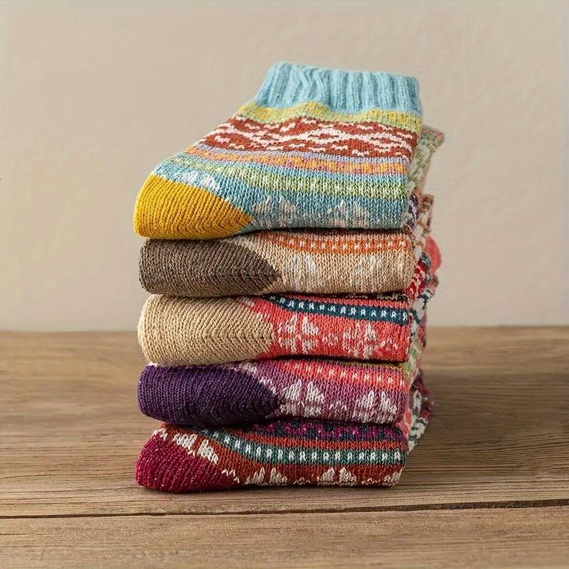 5 Pairs Retro Autumn and Winter Thick Striped Warm Socks, Couple Socks for Men and Women