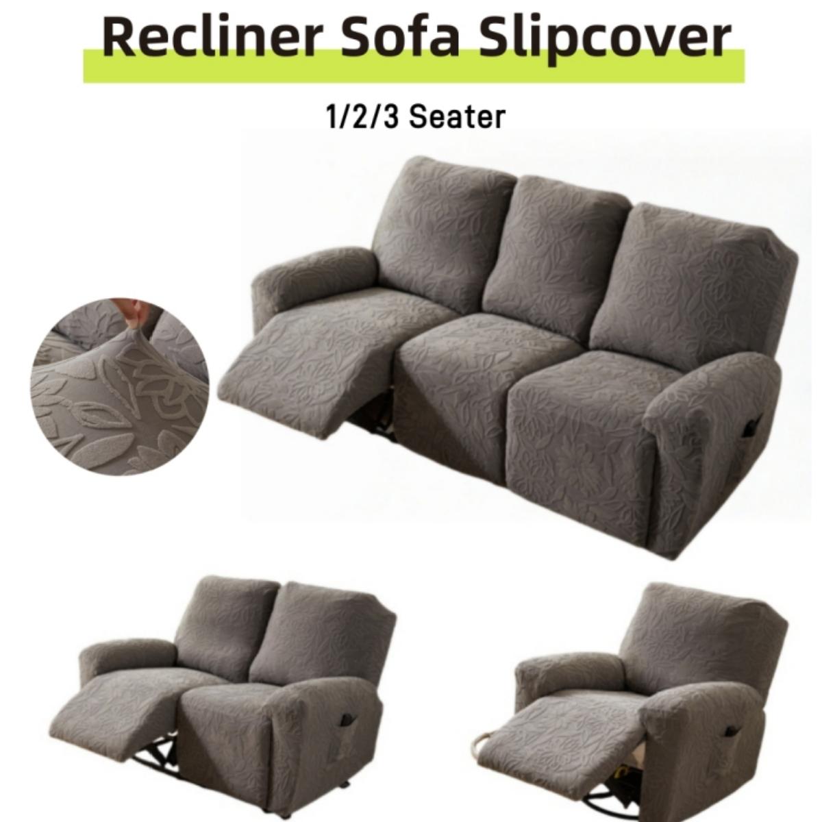 Yto Household Items Unisex Recliner Sofa Cover Lazy Chair Solid Camellia Jacquard Recliner Sofa Slipcover 1/2/3 Seater Floral Texture Stretch Universal Fit