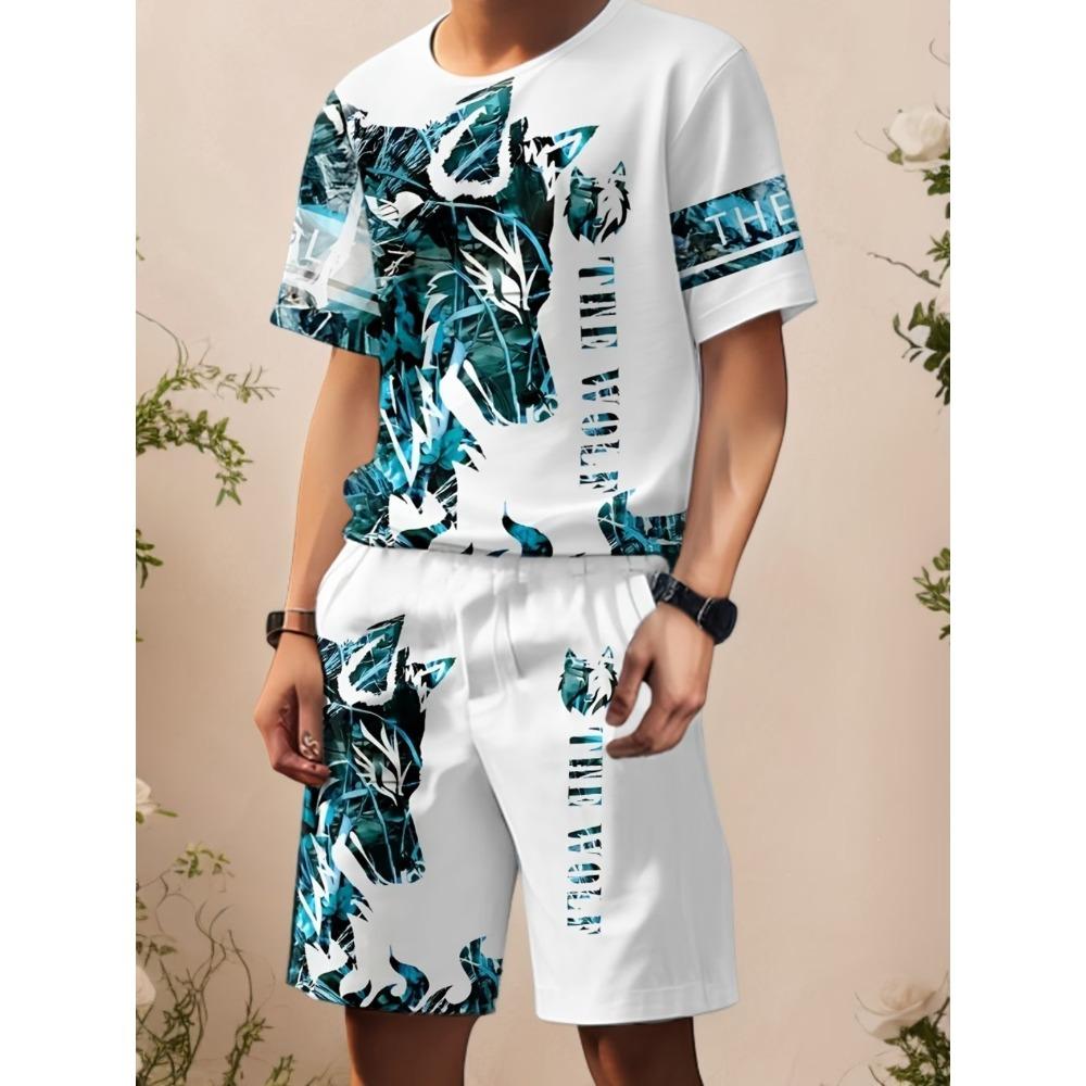 Summer Men's Animal 3D Digital Printing Two-piece Set Street Casual Fashion Breathable Comfortable Sports Loose Large Size Sports Wear