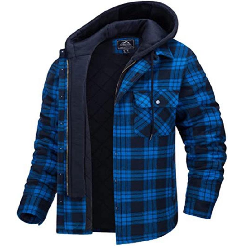 2026 Men's European & American Plaid Hooded Thick Cotton Coat - Celebrity Style Casual Autumn/Winter Jacket