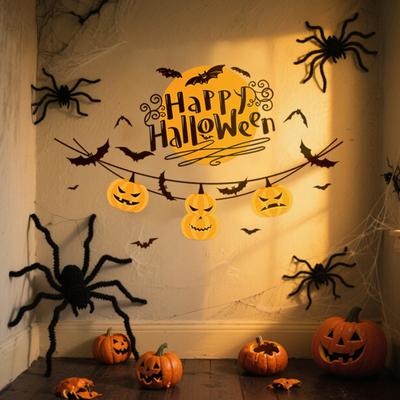 Halloween Window Sticker Pumpkin Bat Wall Sticker Waterproof Self-Adhesive Sticker for Home Living Rooms Shops Bars