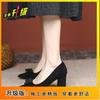 Thick heel interview women's shoes 2025 new black pointed middle heel single shoes student etiquette professional high heels ins tide