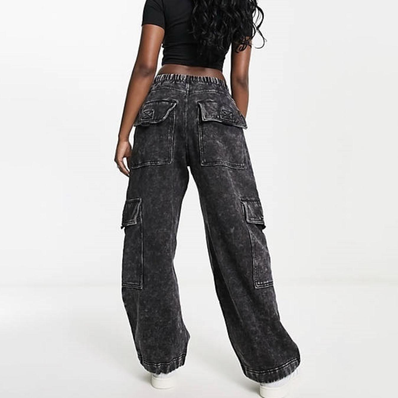 

Винтажные джинсы в стиле Wasteland, женские широкие брюки с карманами, свободные повседневные брюки с драпировкой S серый