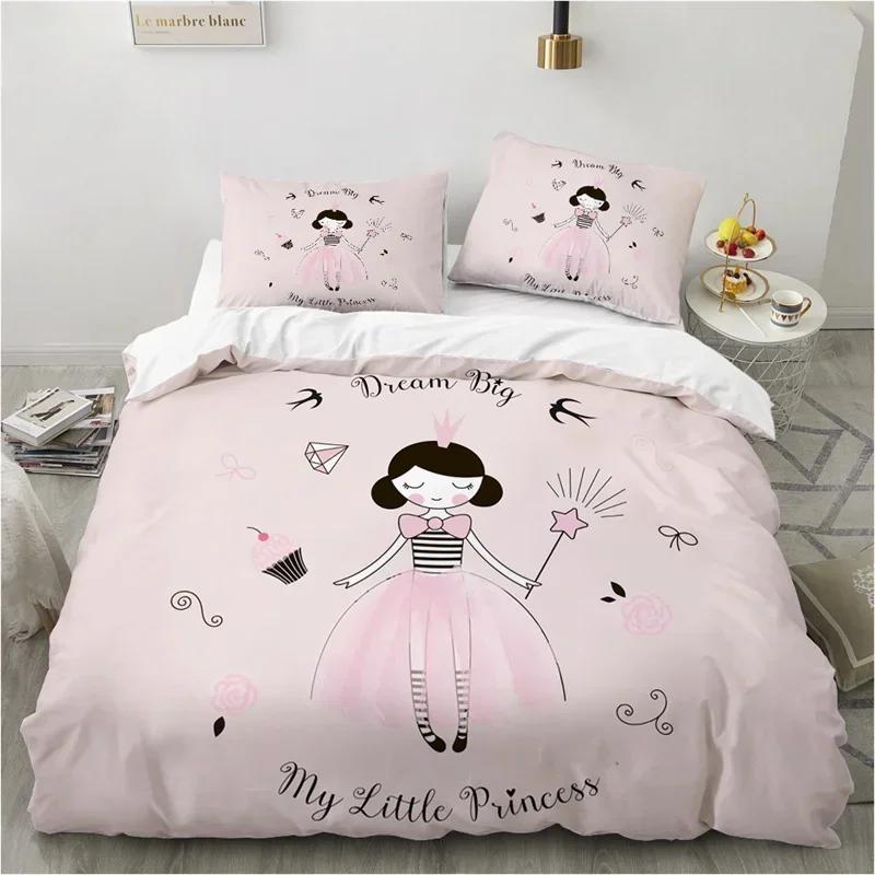 Cute Cartoon Animals Pink Toddler Funny Cat Comfortable Duvet Quilt Cover Pillowcase Bedding Set Bedroom Decoration Home Textile