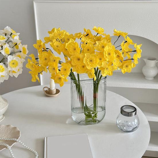 Artificial Narcissus Flowers Bouquet for Home Decor Realistic Silk Fake Daffodils with White Yellow Orange Petals Long-Lasting Spring Decoration for