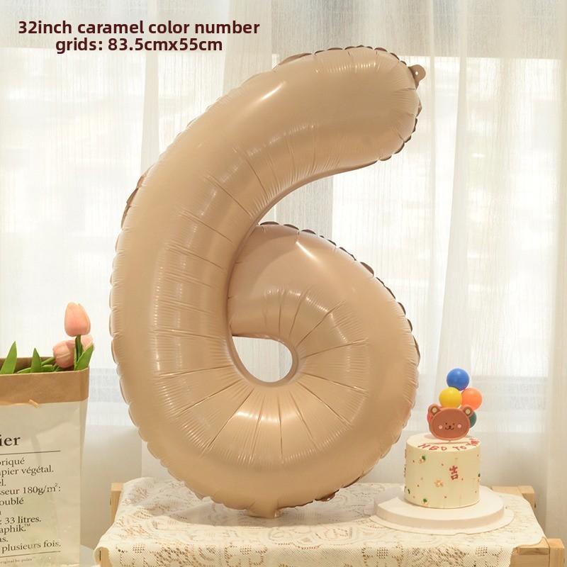 New 32-inch Caramel Cream-colored Aluminum Film Digital Balloon Children's Birthday and First Birthday Party Decoration