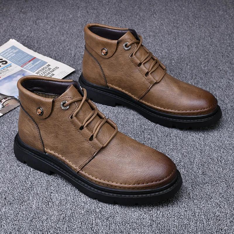 Fashion Men Boots Leather Tooling Shoes Classics Men's Winter Boot Leisure Work Shoes Retro Style Casual Footwear Zapatillas Para Hombre