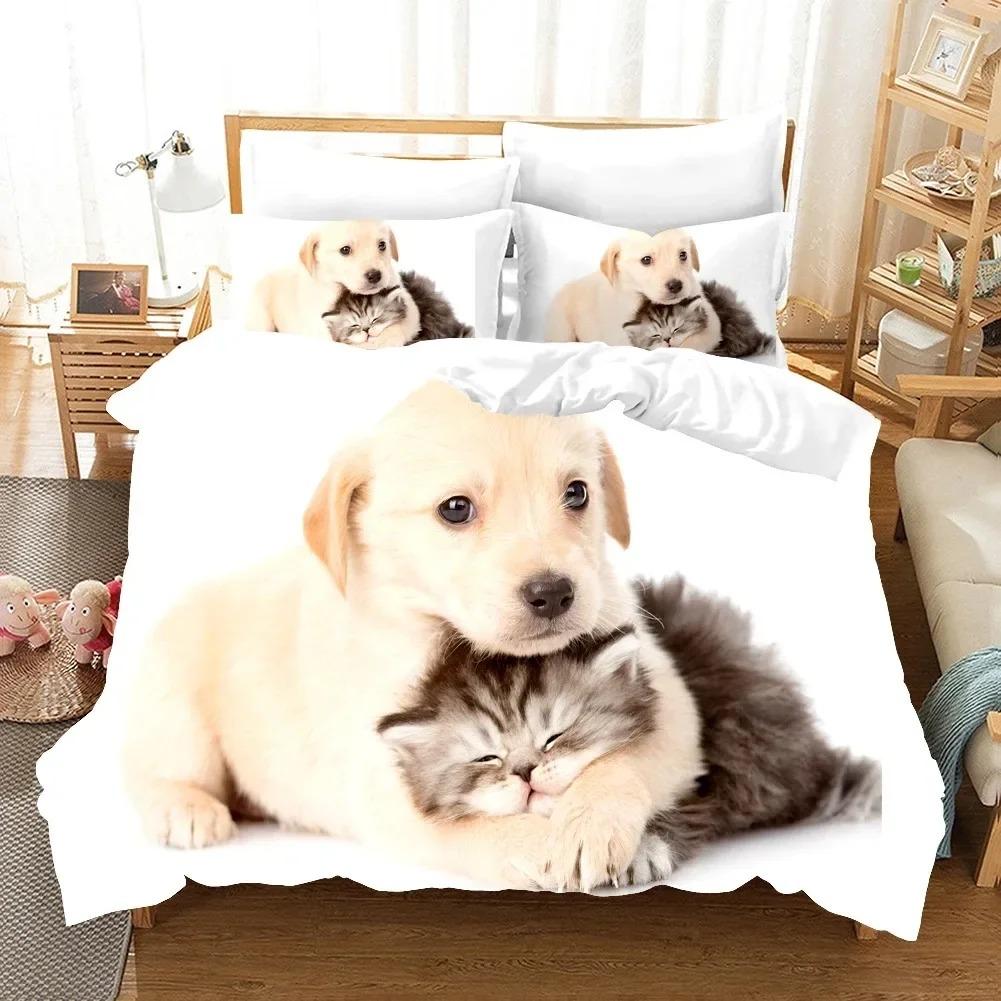 Comforter Lovely Animal Dogs Cats Pets Bedding Set 3D Printed Suitable For Bedroom Kids Home Textile