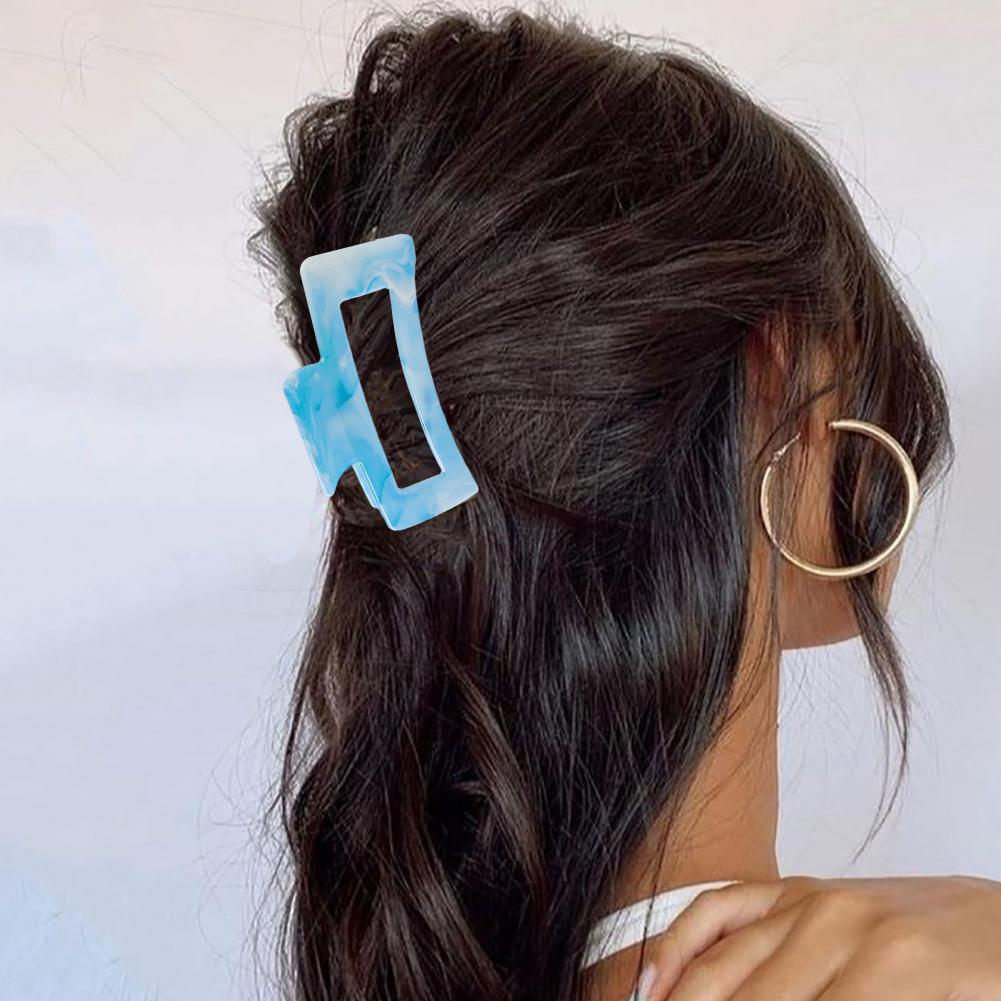 Women Hair Claw Hollow Geometric Rectangle Colorful Cloud Pattern Hair Clip Strong Grip Back Head Shark Clip