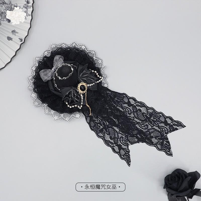 Handmade Lace Gothic Lolita Witch Hat Headband Women Sweet Style Halloween Costume Accessory Hair Clip Decor