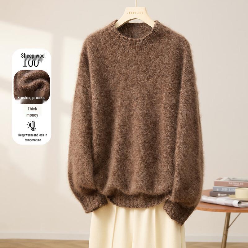 Jinjuan Women's 100% Merino Wool Brushed Thick Sweater