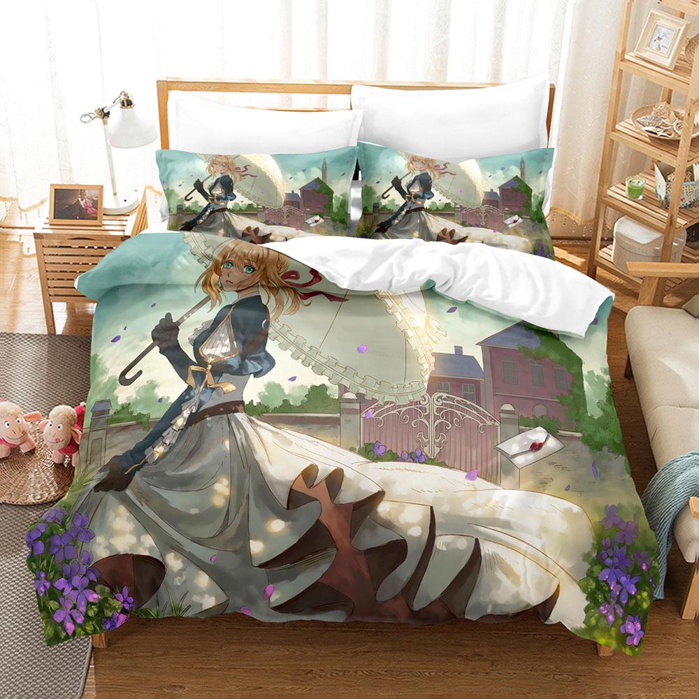 Anime The Violet Evergarden Bedding Sets Duvet Cover Set With Pillowcase Twin Full Queen King Bedclothes Bed Linen Home Textiles