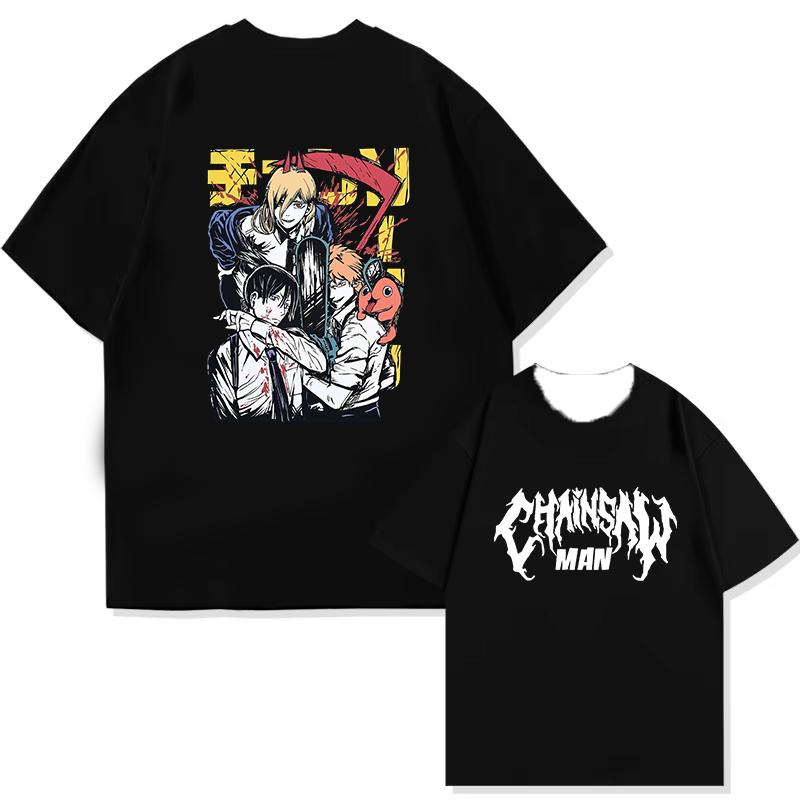 Anime Chainsaw Man T-Shirt Denji Power Manga Graphic Tee Men Summer Casual Japanese Cartoon Streetwear T-shirt Breathable