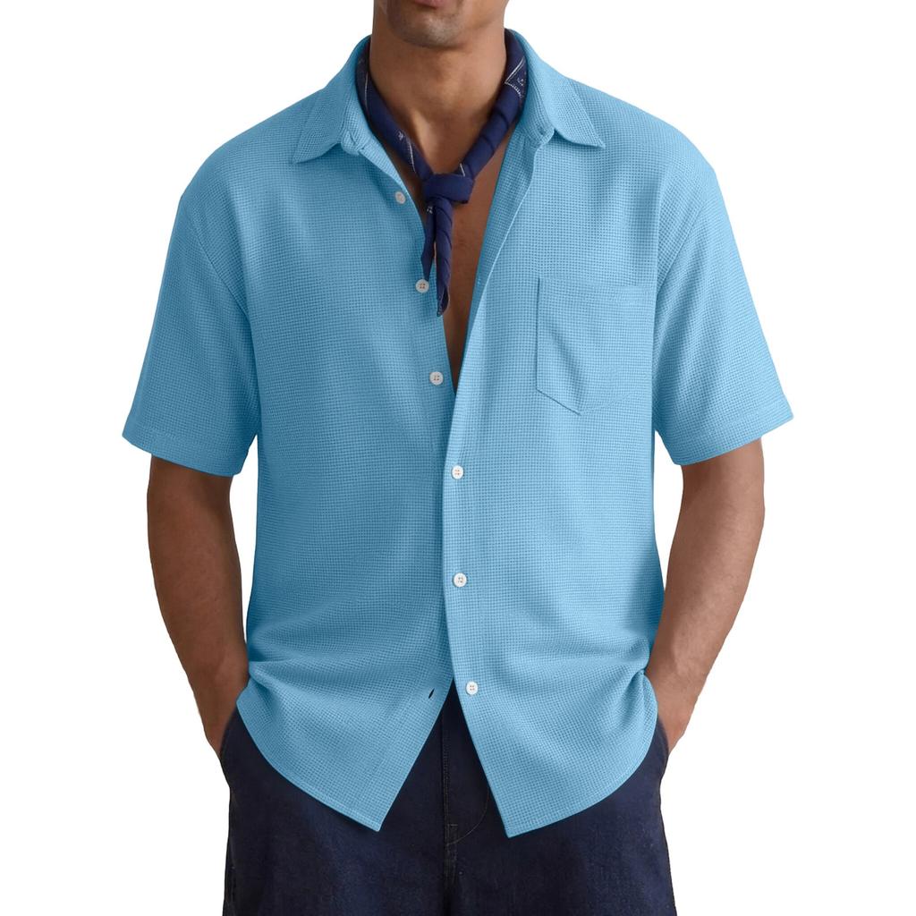 Men's Casual Stylish Button-up Shirt - Men's Loose-fitting Breathable Short-sleeved Sports Shirt