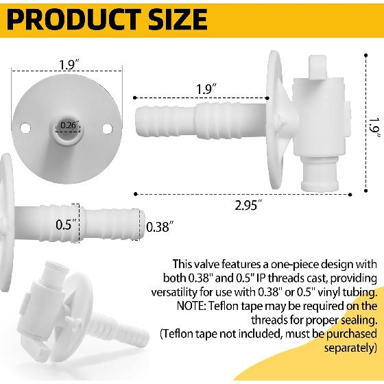 (2 Pack) 22223 RV Water Tank Drain Valve, Compatible With 3/4" & 1/2" Vinyl Tubing, Durable Plastic Drain Valve For Camper, Travel Trailer, And RV