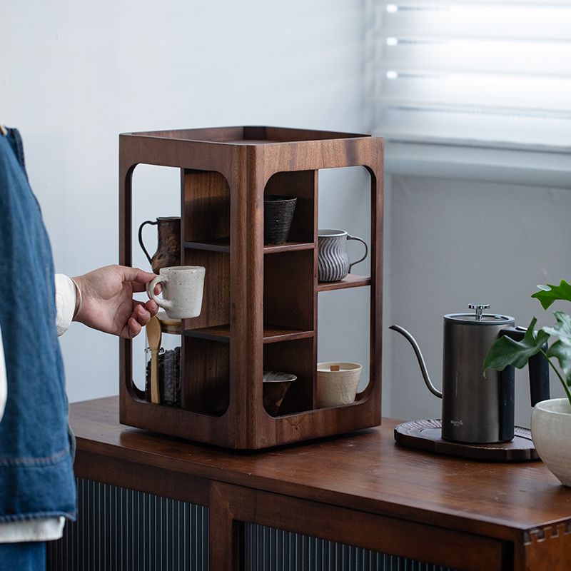 BEPAN Rotatable 4-Tier Walnut Wood Storage Rack Desktop Organizer for Cups Coffee Accessories Solid Wood Stand Home Storage