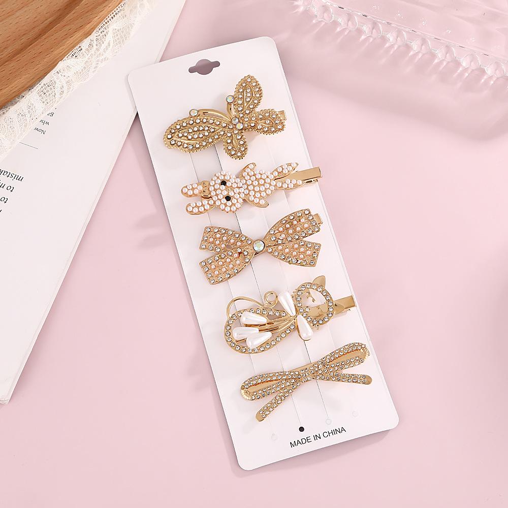 Popular Pearl Rhinestone Alloy Barrette Korean-Style Sweet Full-Rhinestone Hair Clip for Girls Stylish Elegant Side