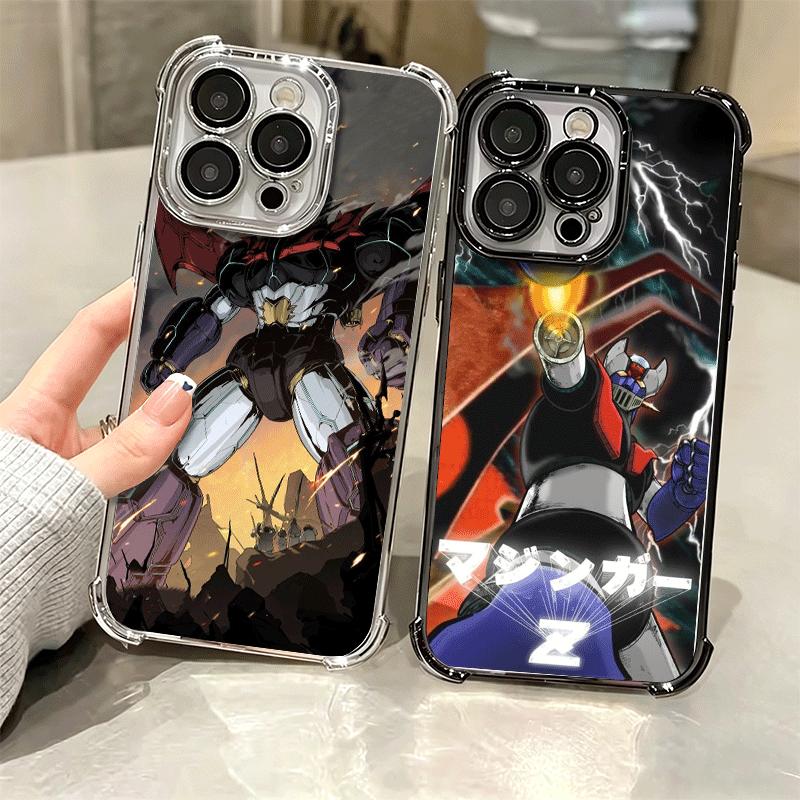M-Mazinger Z Anime Plating Phone Case For Iphone 16 17 Pro Max Air 16E 14 15 Plus 12 13 Mini Anti-Fall Airabag Cover