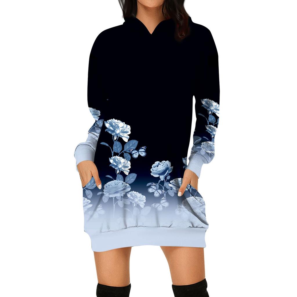 Women's Autumn And Winter Hooded Sweatshirt Dress Halloween Print Dress
