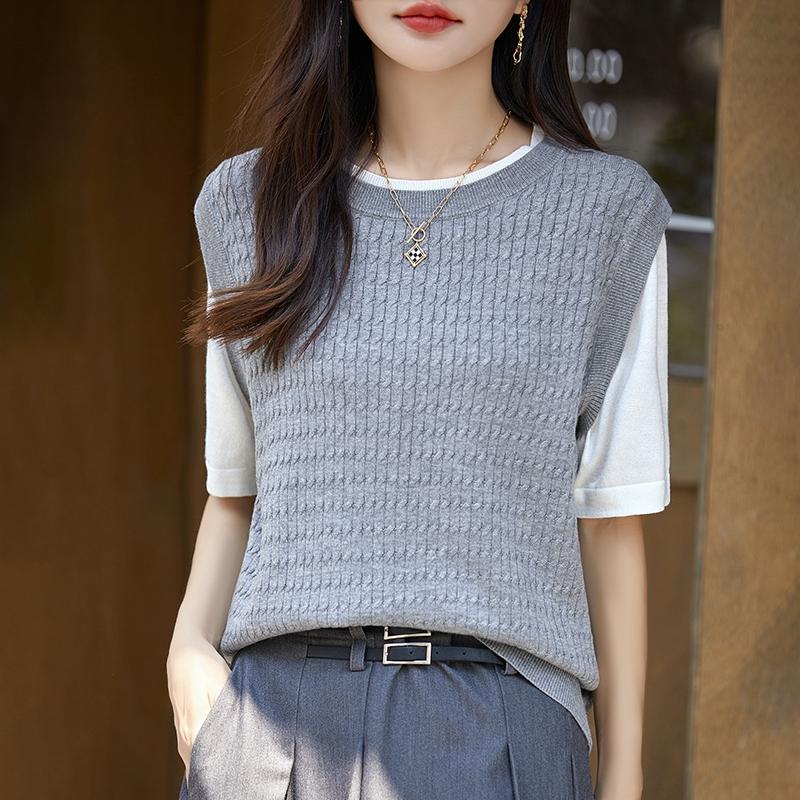 

Женский кашемировый жилет Qinghe кашемир 50% шерсть 50% шелк Женский осенне-зимний кашемировый жилет мягкий и теплый M серый