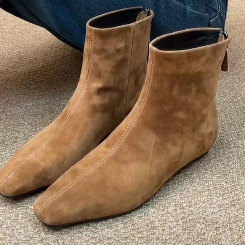 

Версия из телячьей кожи! Огромные красивые короткие ботинки для женского универсального通勤 стиля, квадратный носок, задняя молния и ботильоны, внутренняя платформа 41