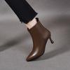 Pointed Short Boots Women's 2025 British Style Simple Temperament Thin High-heeled Women's Boots Fashion Boots Leather Boots Velvet and Thin Ankle Bo
