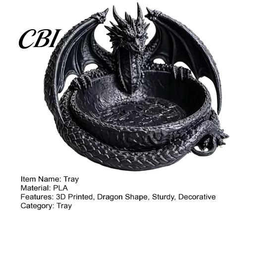 Bedside Table Accessory Tray Gothic Dragon Jewelry Tray, 3D Printed Figurine, Mythical Creature Desktop Textured Scale Storage Bowl Organizer for Keys
