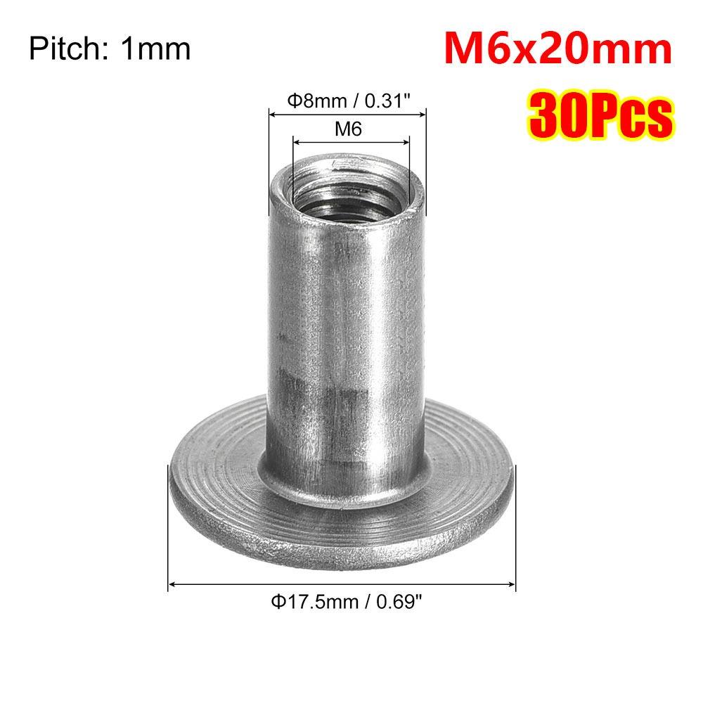 30Pcs Round Base Tee Nut M6 M8 Mounting Hardware Fastener  for Furniture Sheet Metal Woodworking