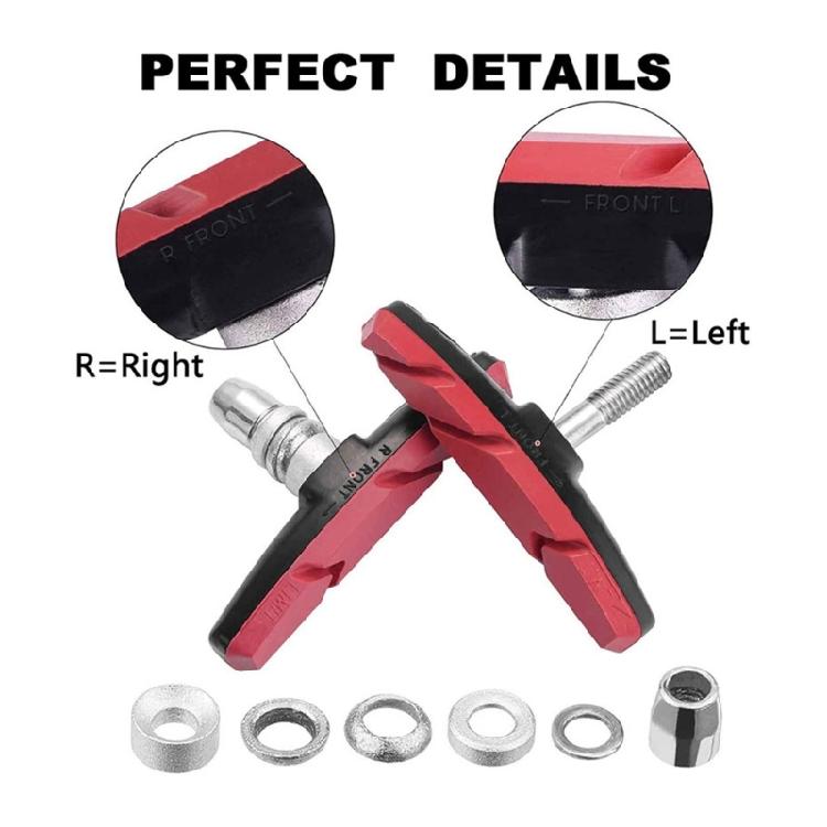 2 Pair Mountain Bike Brake V Brake Pad Cycling Brake Mount Pad Shoe Block Bike Wheel Brake Pad with Bend Pipe & Sleeve