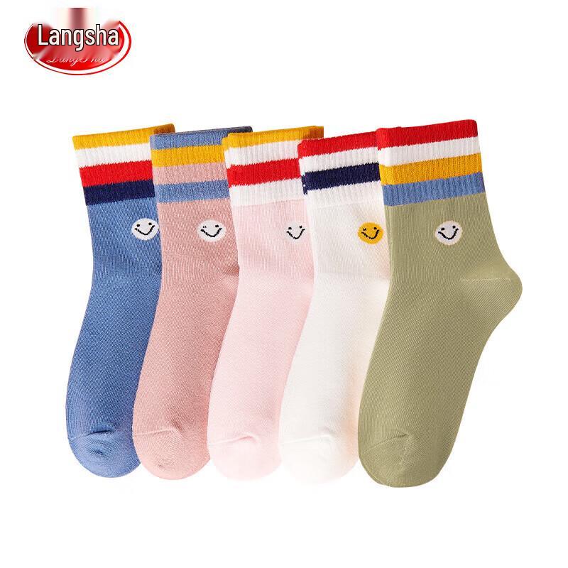 LANGSHA Girls' Mid-Calf Cotton Socks 5-Pack