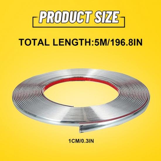 Chrome 1cm*5m Universal Mold Wide Side Trim Automotive Body Trunk Strip Bumper