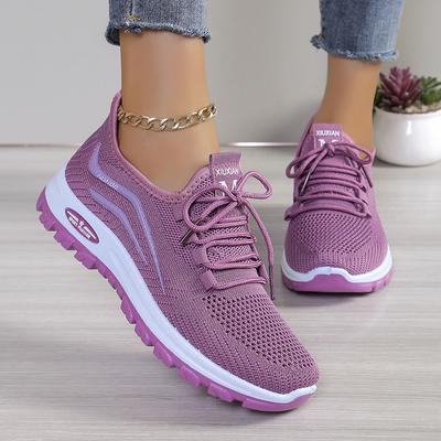 Mode Leichte Rutschfeste Laufschuhe für Damen Mesh Atmungsaktive Gestrickte Sneaker Frau 2024 Frühling Herbst Lässige Lila Sneaker