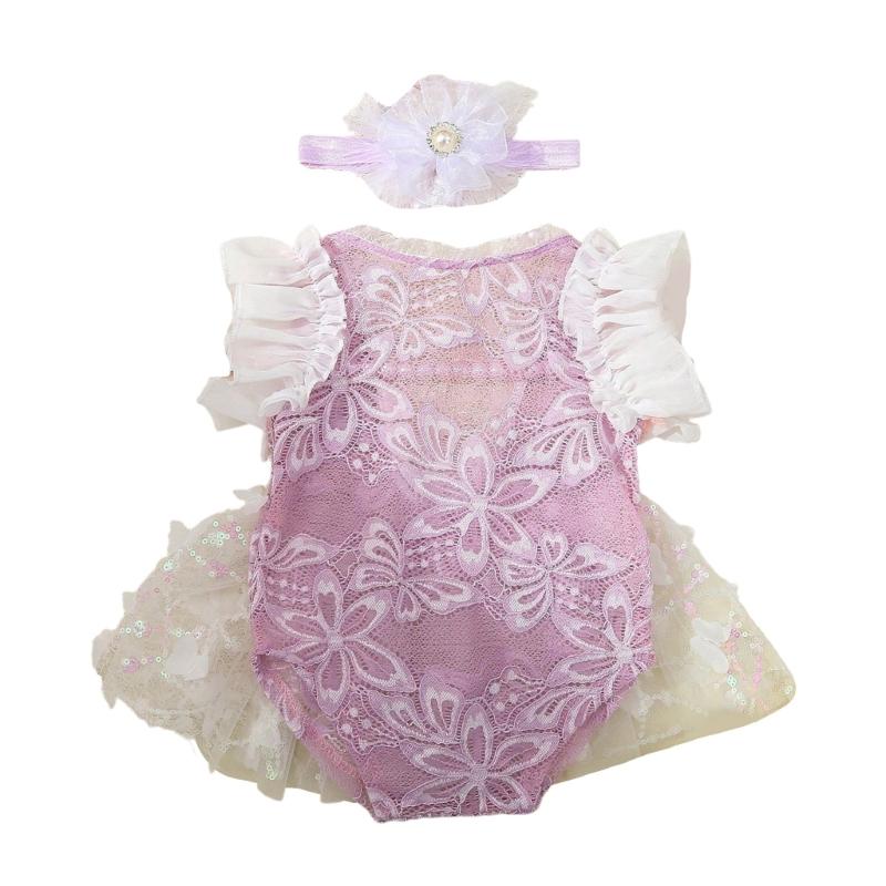 

Lace Baby Photo Outfit Newborn Photography Costume Handmade Knit Fabric Bodysuit And Floral Headband For Girls 0-1 Month 1
