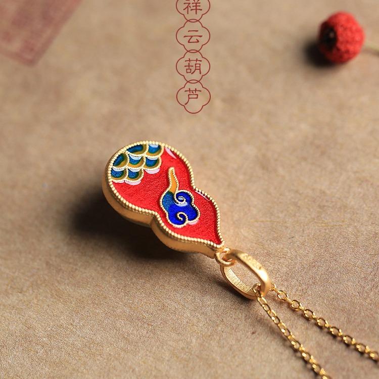 Natural Hetian Jade Gourd Necklace for Women, Vintage Niche Light Luxury Design, Chinese Style Fashion Classic Enamel Clavicle Chain