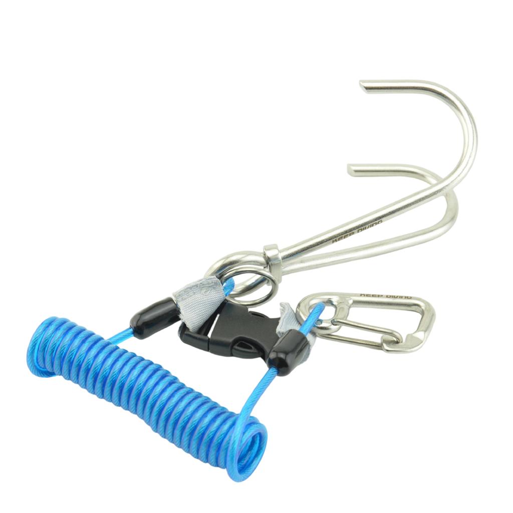 Double Ended Stainless Steel Hook with Spring Safety Lanyard and Quick Release for Underwater Gear