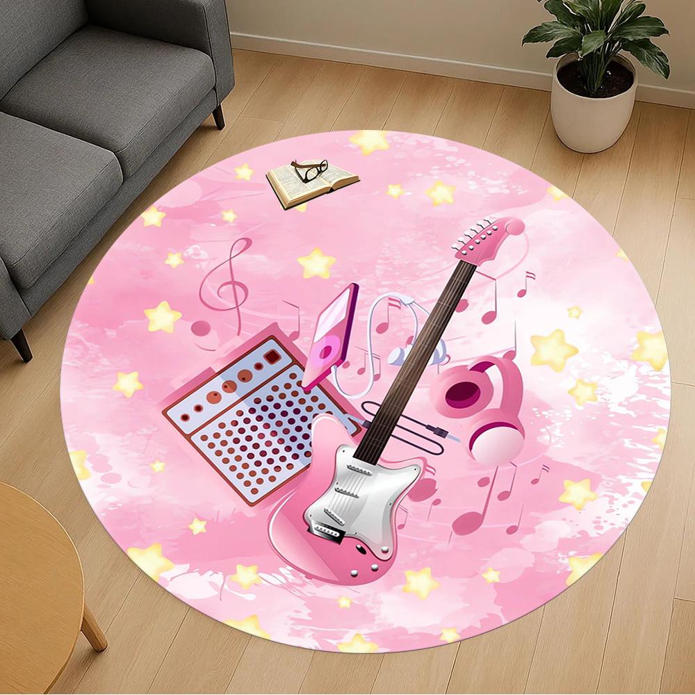 1pc Guitar Amplifier Round Chair mat Area Rug - Non-Slip, Floor Mat for Office, Bedroom, home decor Christmas Gift p0811210