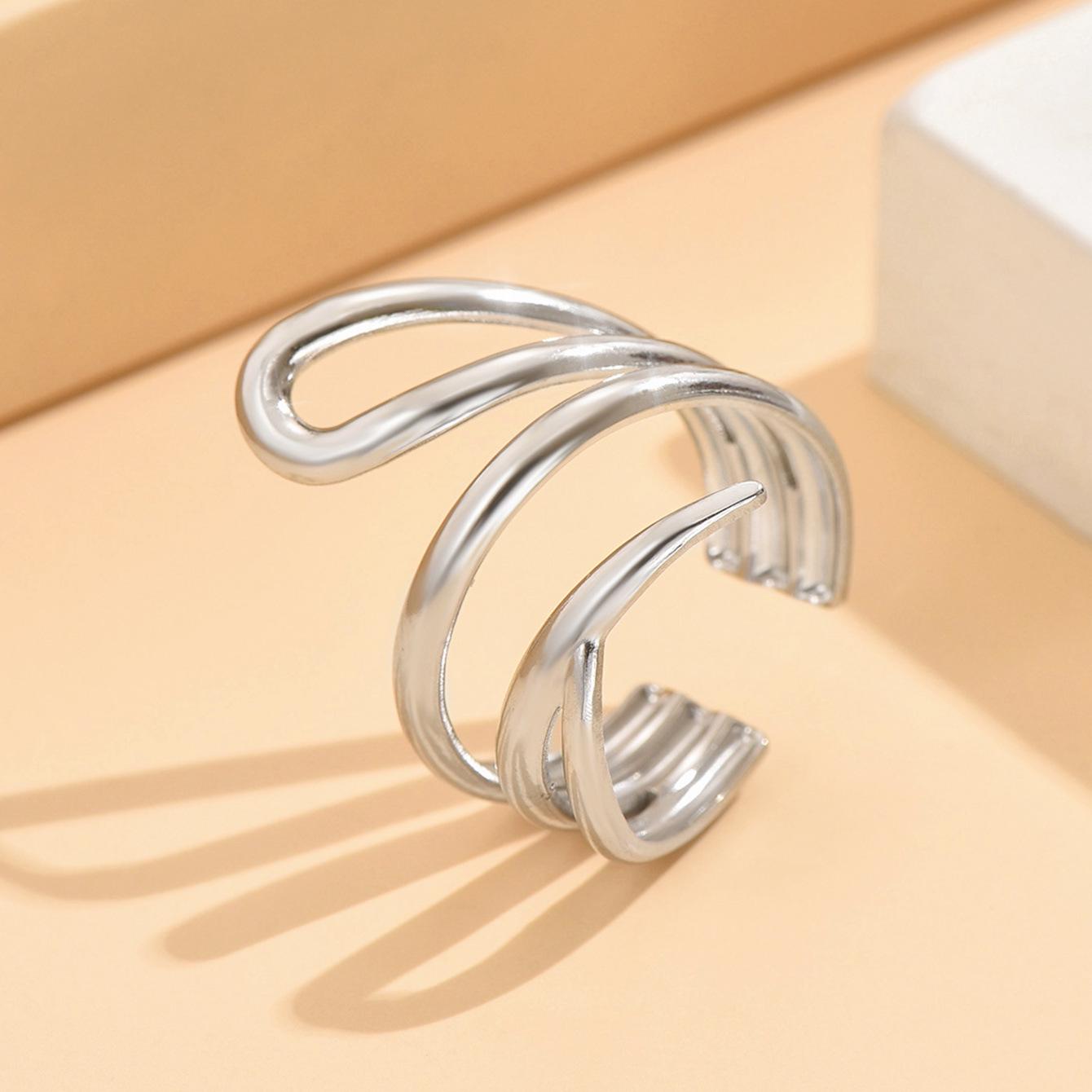 Cross-Border Artistic Irregular Line Design Stainless Steel Adjustable Index Finger Ring