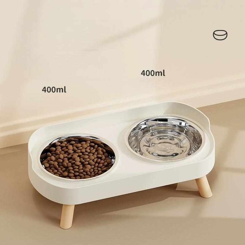 1pc Stainless Steel Double Bowl Cat and Dog Drinking and Eating Bowl, Sturdy, Durable and Splash Proof