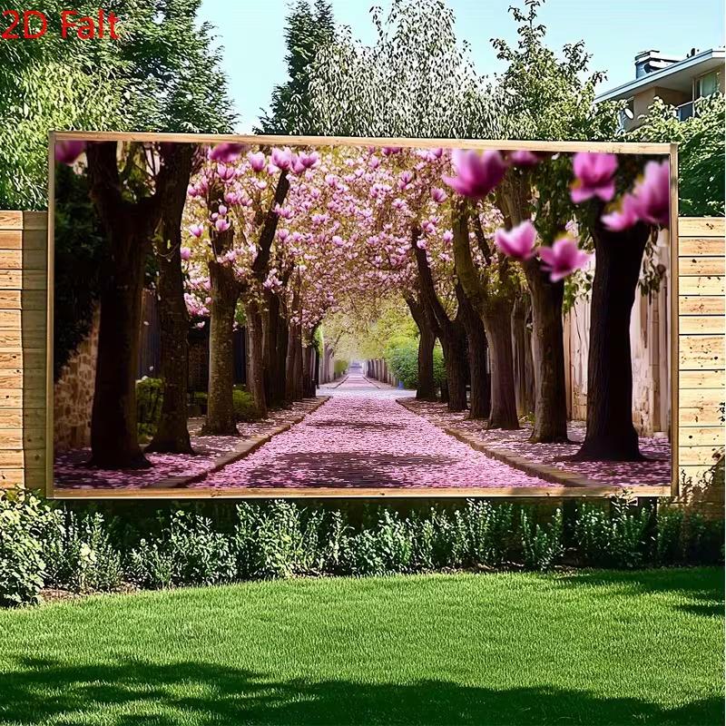 2D Spring Cherry Blossom Avenue Garage Door Decoration Floral Tree Tunnel Mural