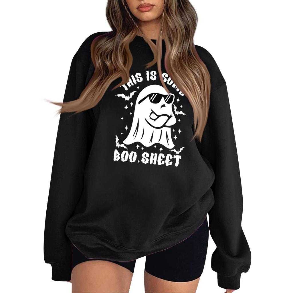 Damenmode Rundhals Langarm Kapuzenpullover Halloween Kleiner Aufdruck Kapuzenpullover