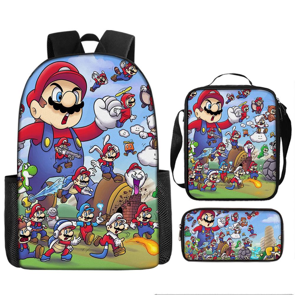 Set Zaino Cartone Animato Super Mario, Zaino Scolastico Principessa Peach, Poliestere 3 Pezzi, Zaino a Tema Gaming