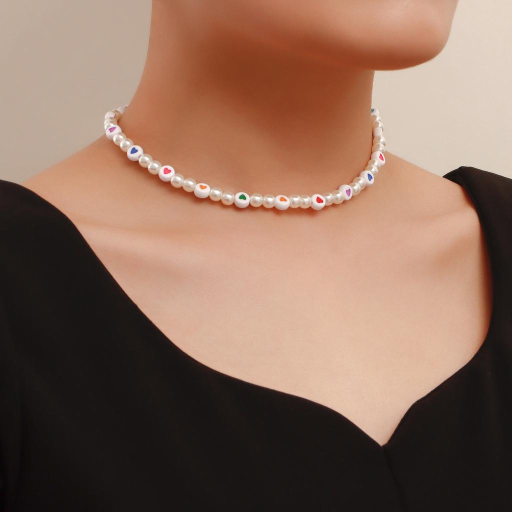 European and American Ethnic Style Color Five-pointed Star Love Hand-woven Beaded Imitation Pearl Necklace Choker