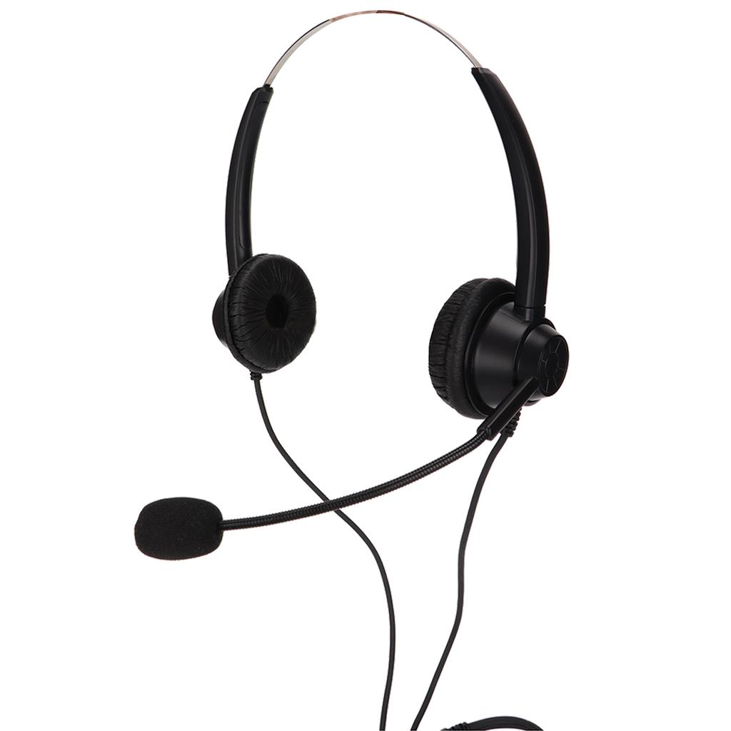 Phone Headset Dual 3.5mm Plug Binaural Adjustable Volume Wired Customer Service Headphone with Mic for PC Business