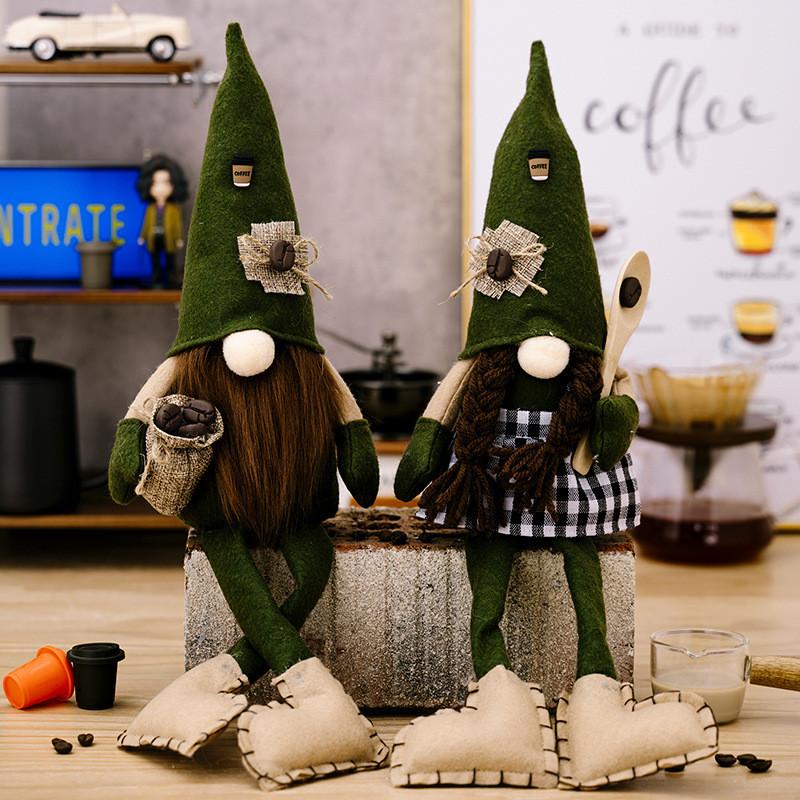Unique Green Hat Hanging Leg Coffee Gnome Plush Doll Ideal For Festive Home Accents