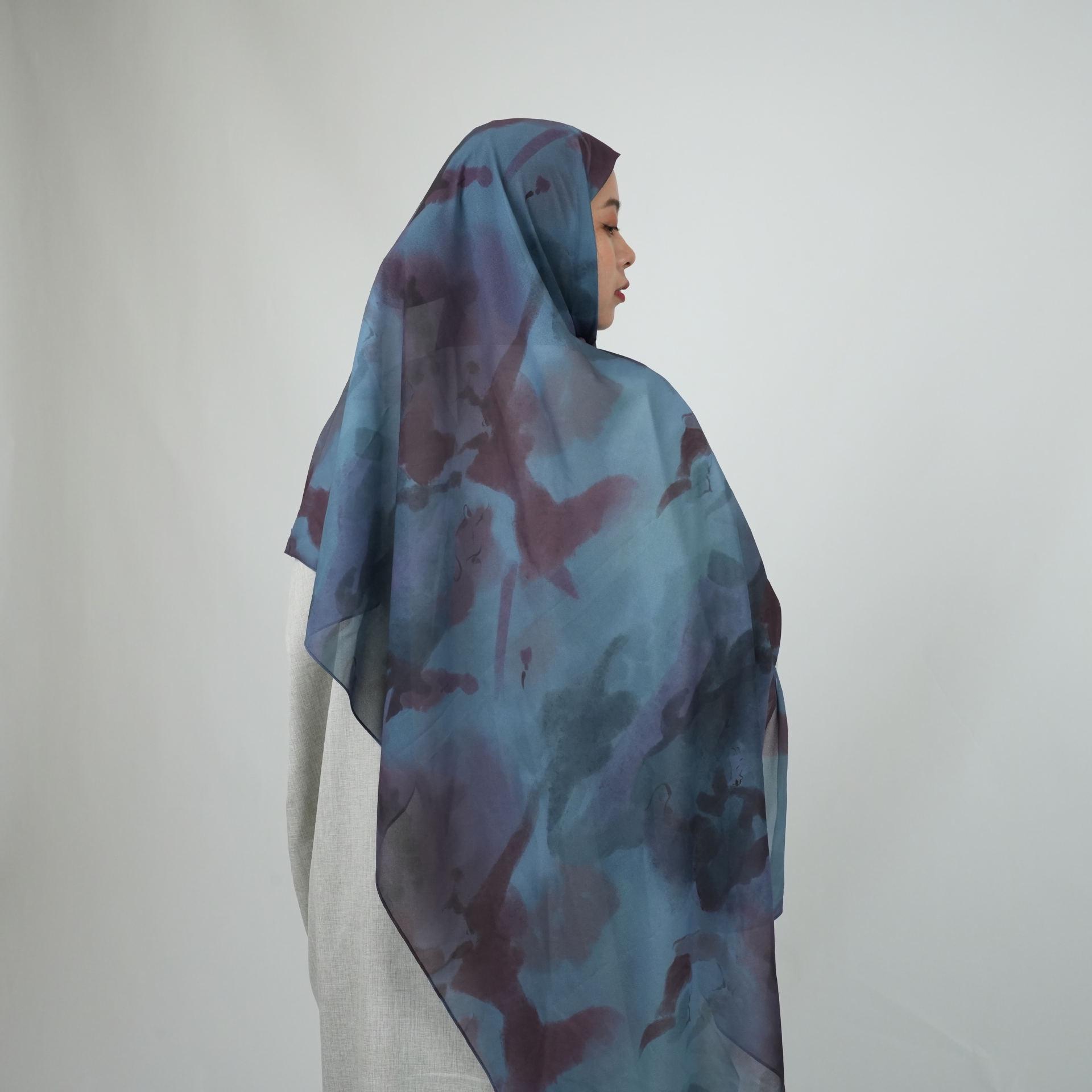 

Ink Wash Tie-Dye Chiffon Head Wrap - 2m European & American Style Long Scarf Hijab 70 x 200 cm