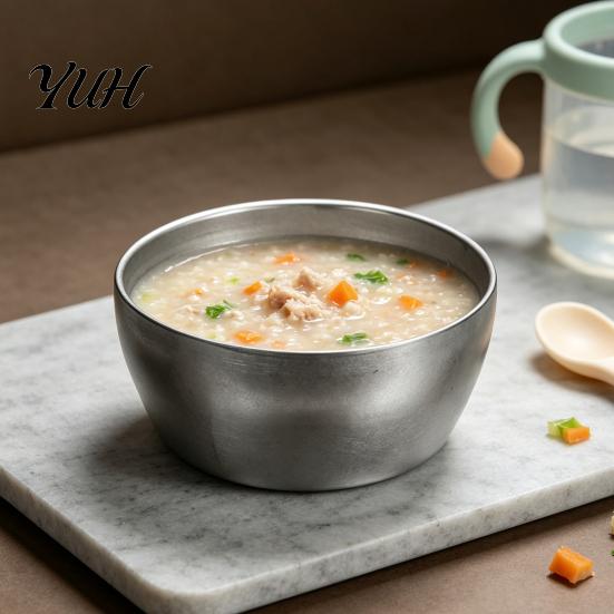 Rustic Style Metal Kitchenware Stainless Steel Cup/Bowl, Industrial Matte Container, Smooth Arc Bowl And Cup Set Shatterproof Non-slip Base Tableware