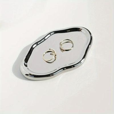 1pc Lrregular Ceramic Jewelry Tray For Jewelry Display And Key Storage - Desktop Decorative Ornament