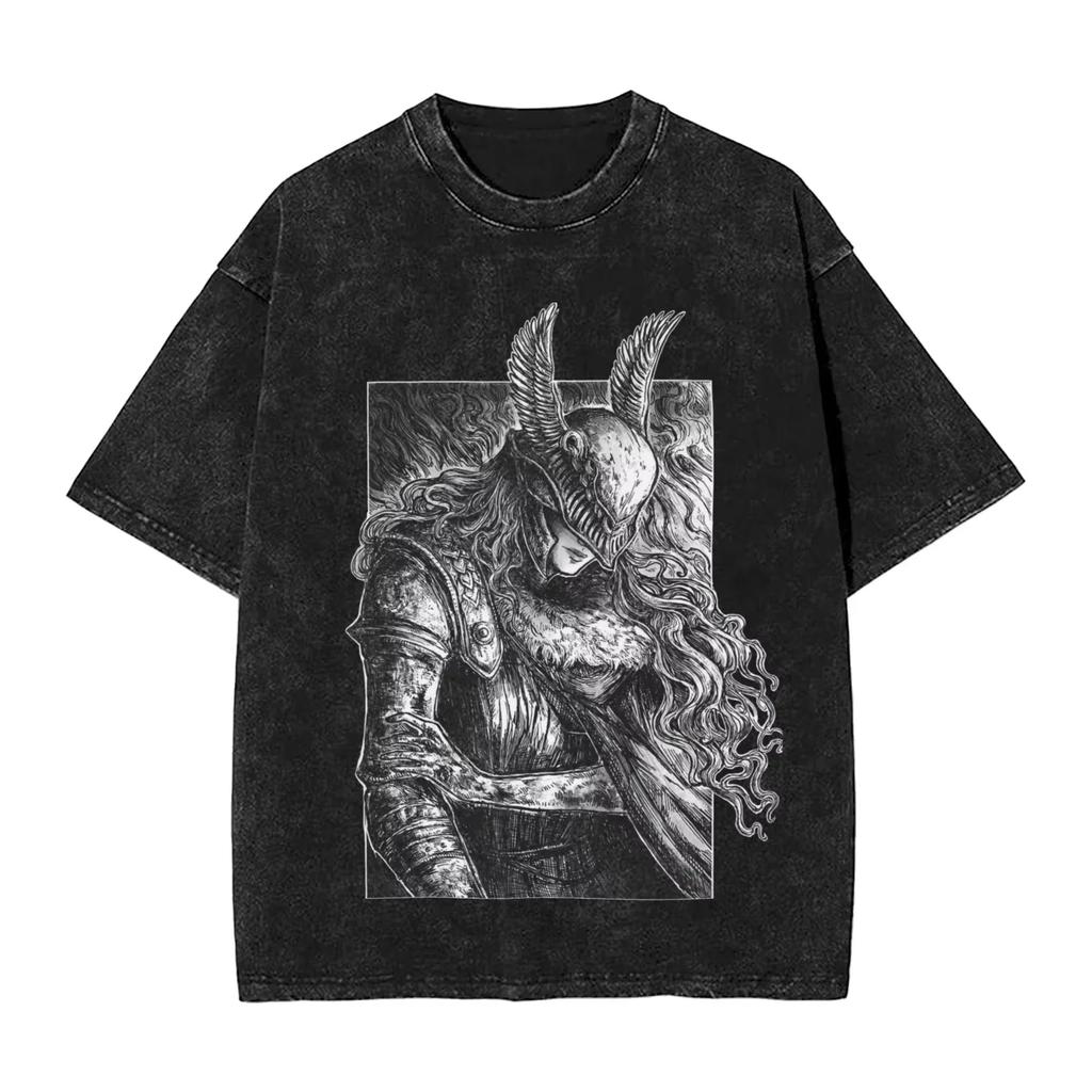 R-Rings Radahn E-Eldening Washed T Shirts Streetwear Hip Hop Casual T-Shirt Tees for Men and Women Short Sleeve Harajuku Graphic